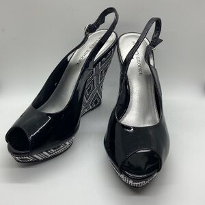 Audrey Brooke Platform Wedge Open Toe Slingback Heels Sz 10